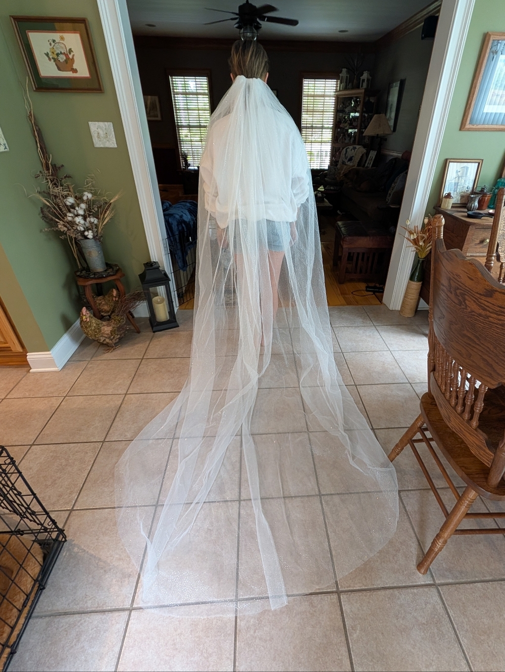 Sparkle Cathedral Single Tier Wedding Bridal Veil 118" Wide - Picture 3 of 10